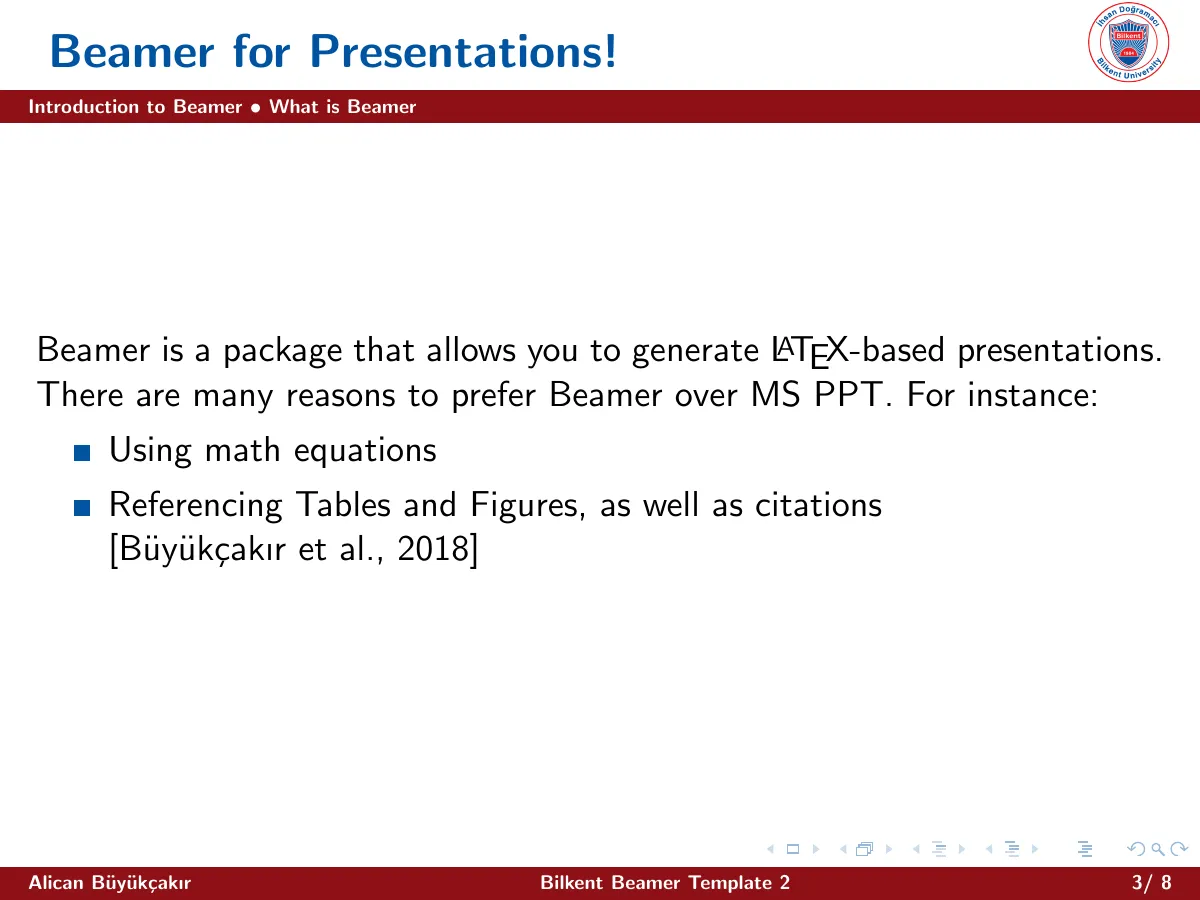 Bilkent University Beamer theme LaTeX template, page 3 of 10