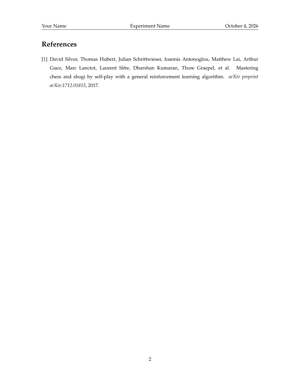 Computer science experiment report LaTeX template, page 2 of 2