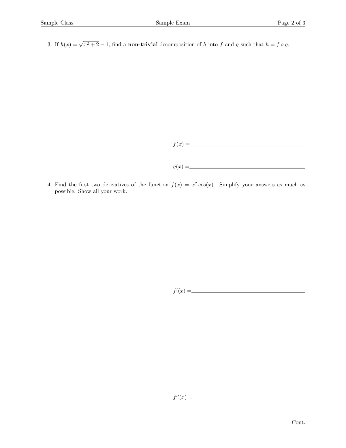 LaTeX-Vorlage Mathematics exam with work space (mathexam), Seite 2 von 3