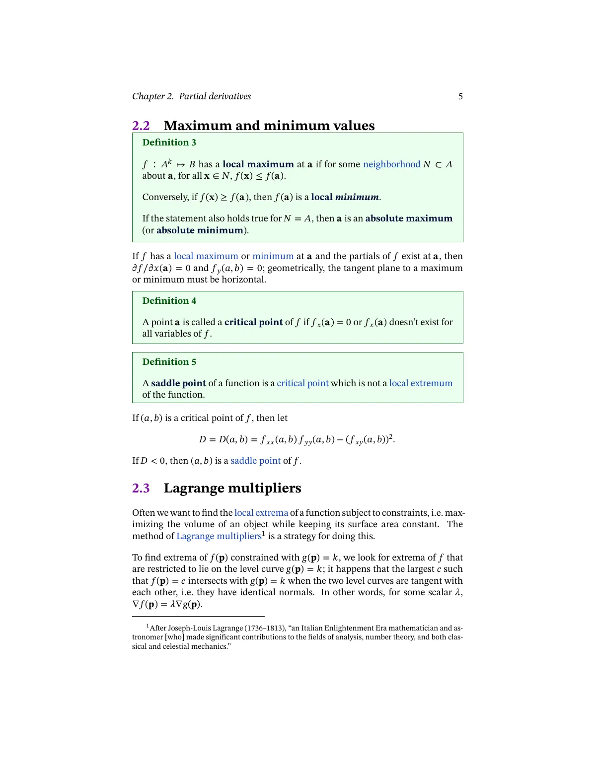 Multivariable calculus lecture notes with contents LaTeX template, page 5 of 14