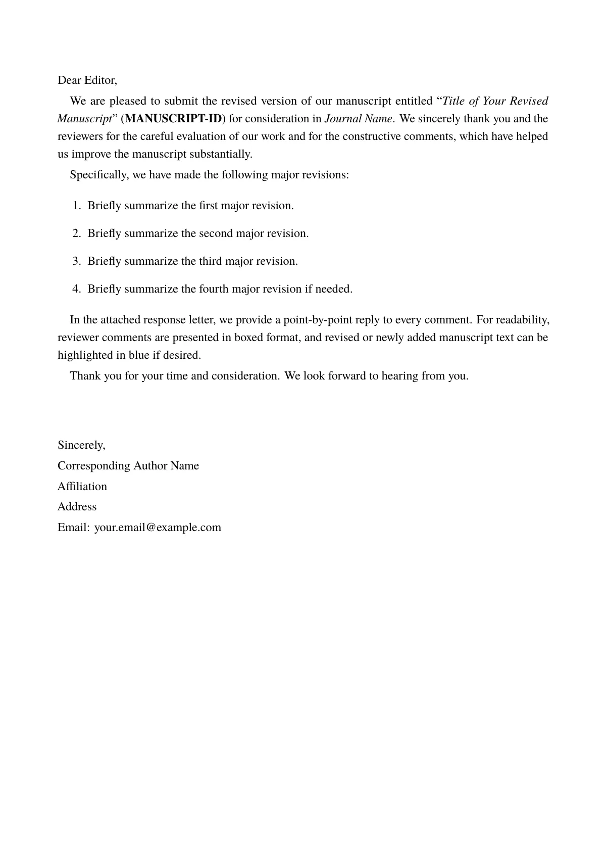 Response to reviewers letter for a journal revision LaTeX template, page 2 of 7