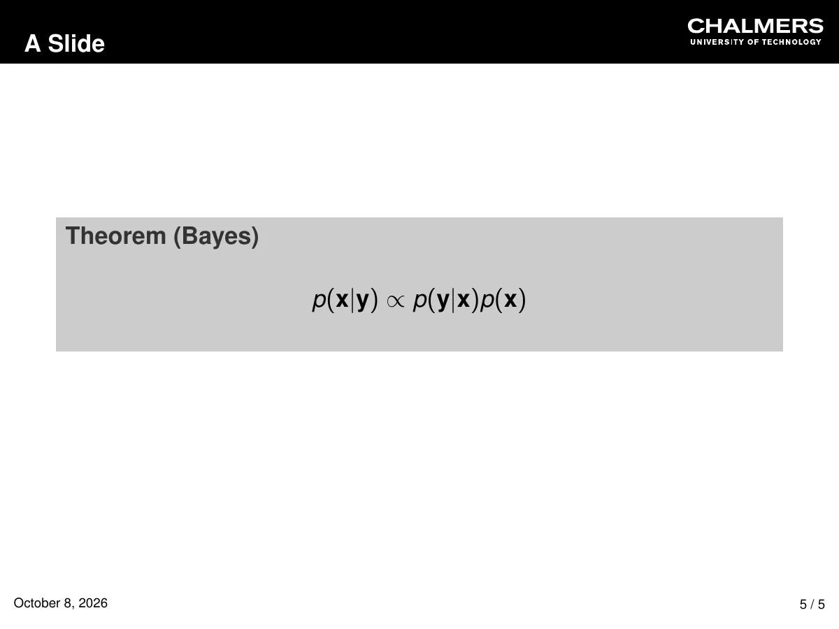 Chalmers Beamer presentation LaTeX template, page 5 of 5