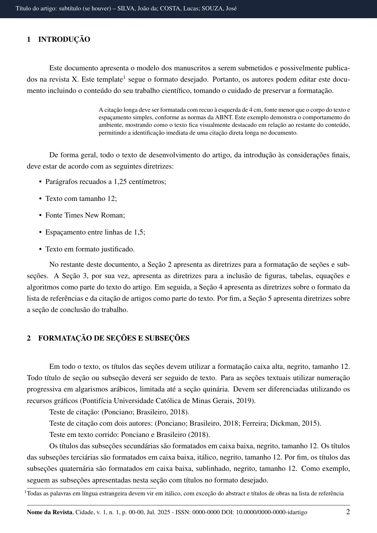 ABNT article for academic journals LaTeX template, page 2 of 9
