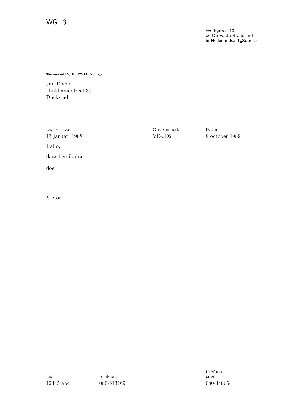 LaTeX-Vorlage Niederländischer Geschäftsbrief, NTG brief-Klasse, Seite 4 von 4