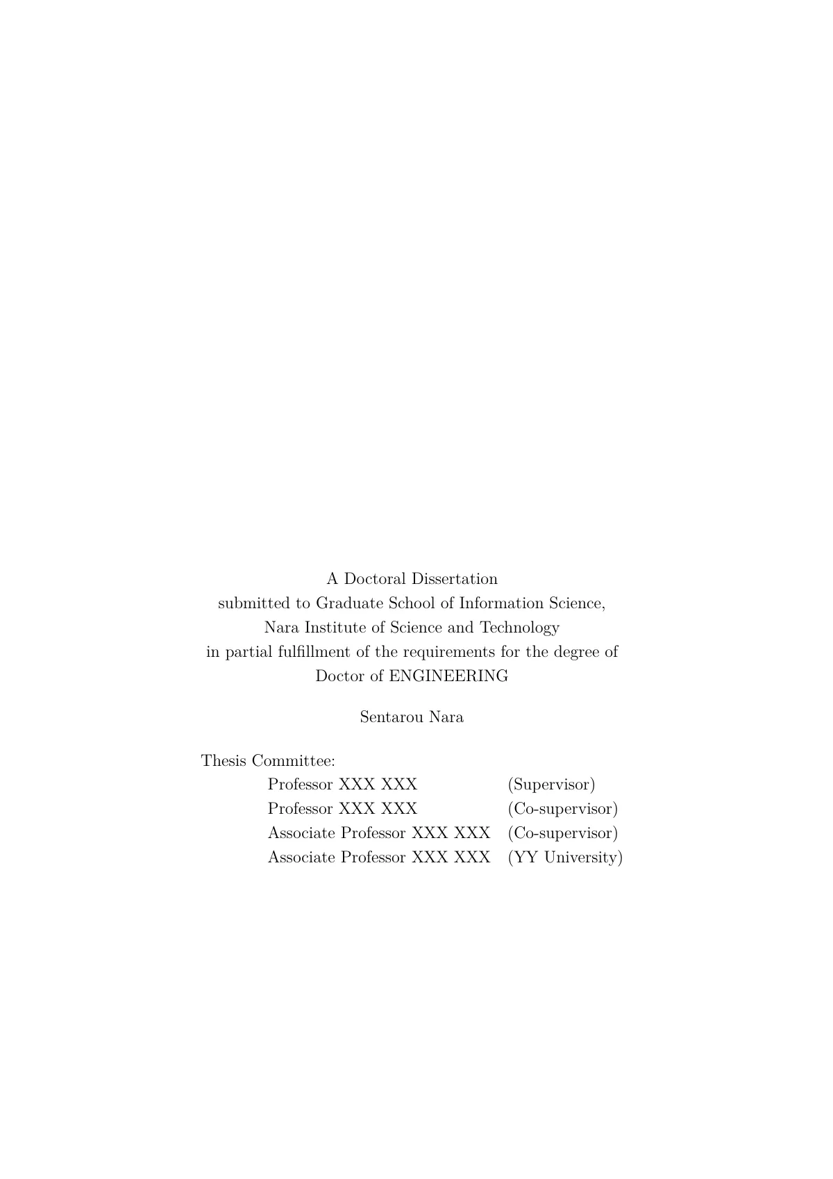 NAIST doctoral dissertation or master's thesis LaTeX template, page 2 of 14