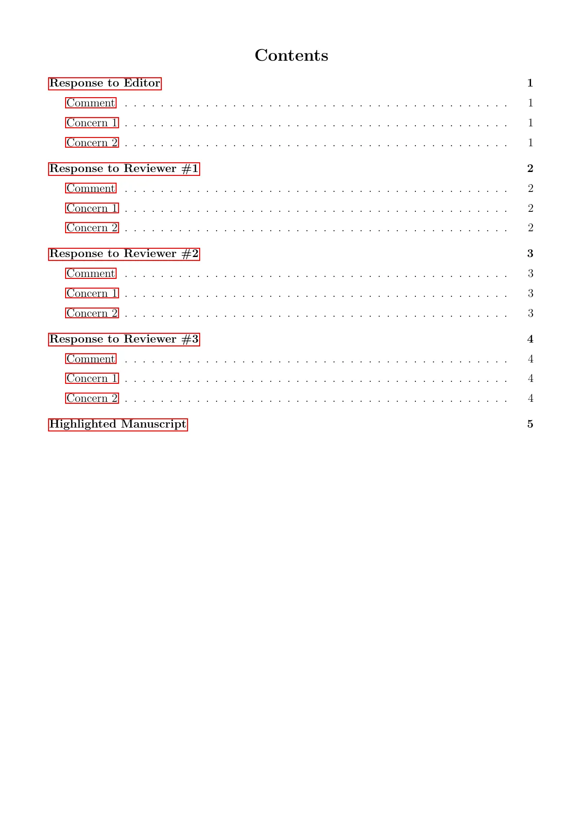 Journal response letter with cover and reviewer files LaTeX template, page 2 of 7