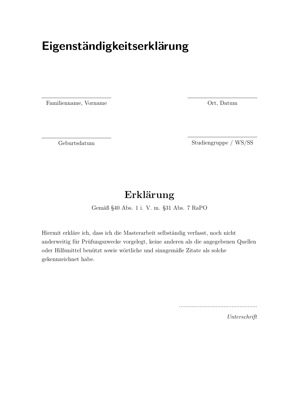 German master's thesis written in Markdown LaTeX template, page 2 of 14