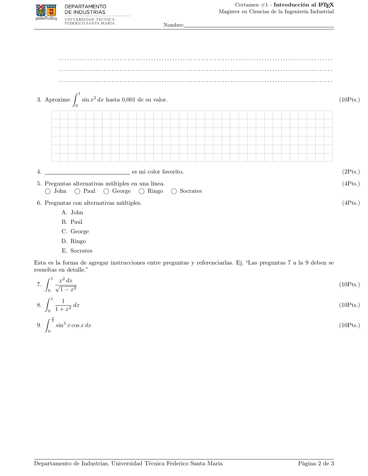 LaTeX-Vorlage UTFSM-Prüfungsbogen (Spanisch), Seite 2 von 3