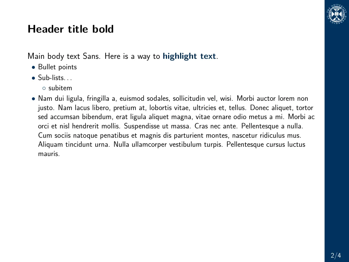 LaTeX-Vorlage University of Edinburgh School of Mathematics Beamer-Theme, Seite 2 von 4