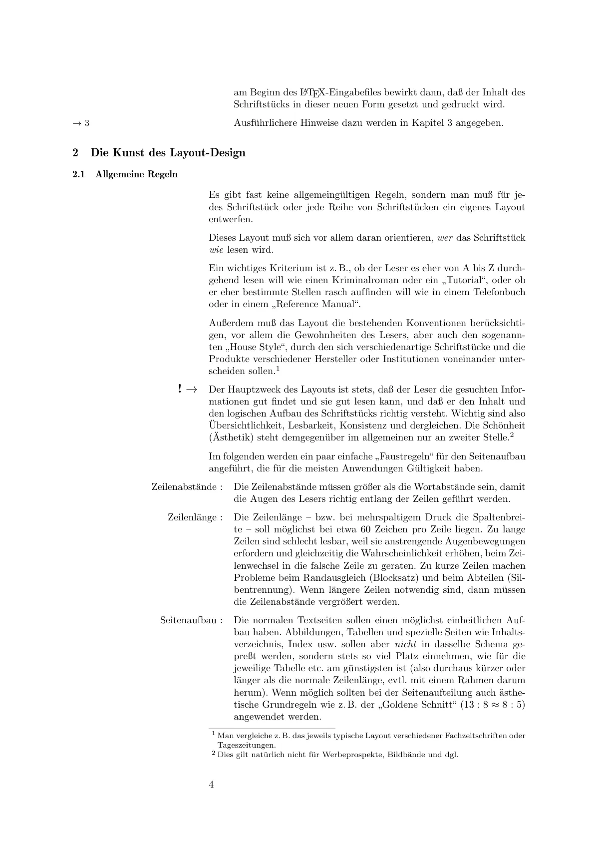 German reference manual layout guide with wide margin LaTeX template, page 4 of 22