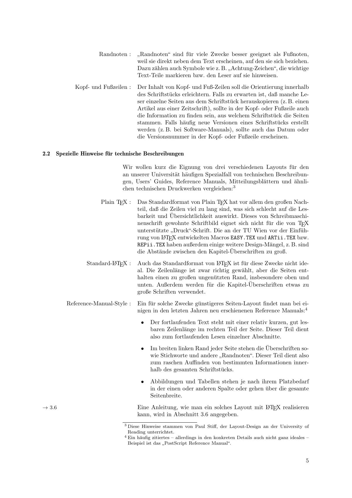 German reference manual layout guide with wide margin LaTeX template, page 5 of 22