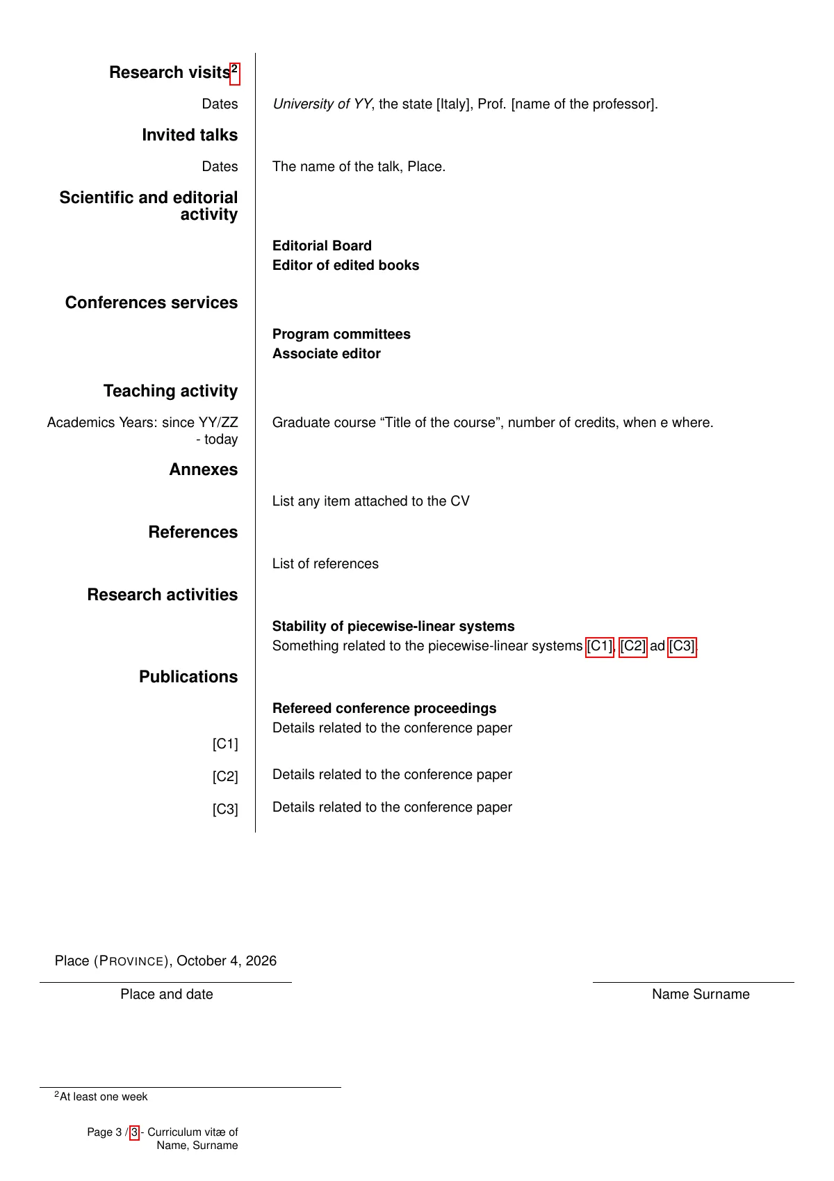 LaTeX-Vorlage Europass akademischer Lebenslauf mit Publikationen und Abschlussarbeit, Seite 3 von 3