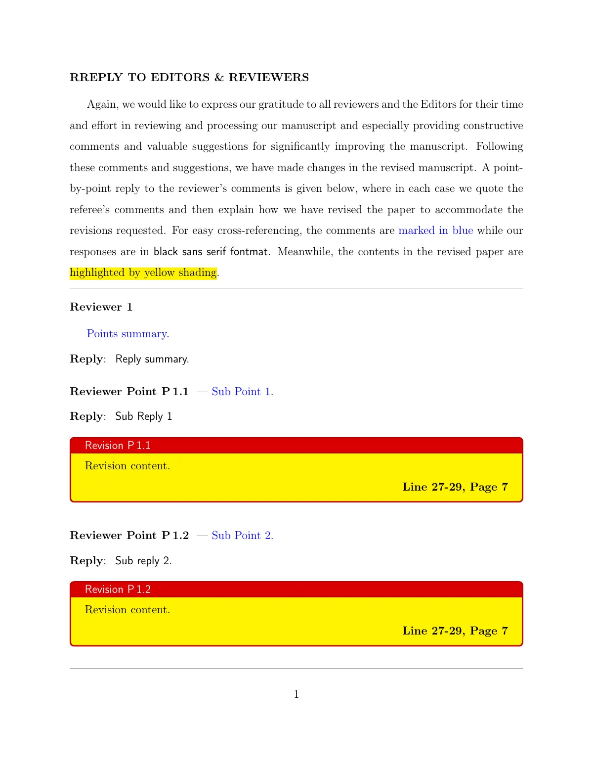 Response to editors and reviewers, journal revision LaTeX template, page 2 of 3