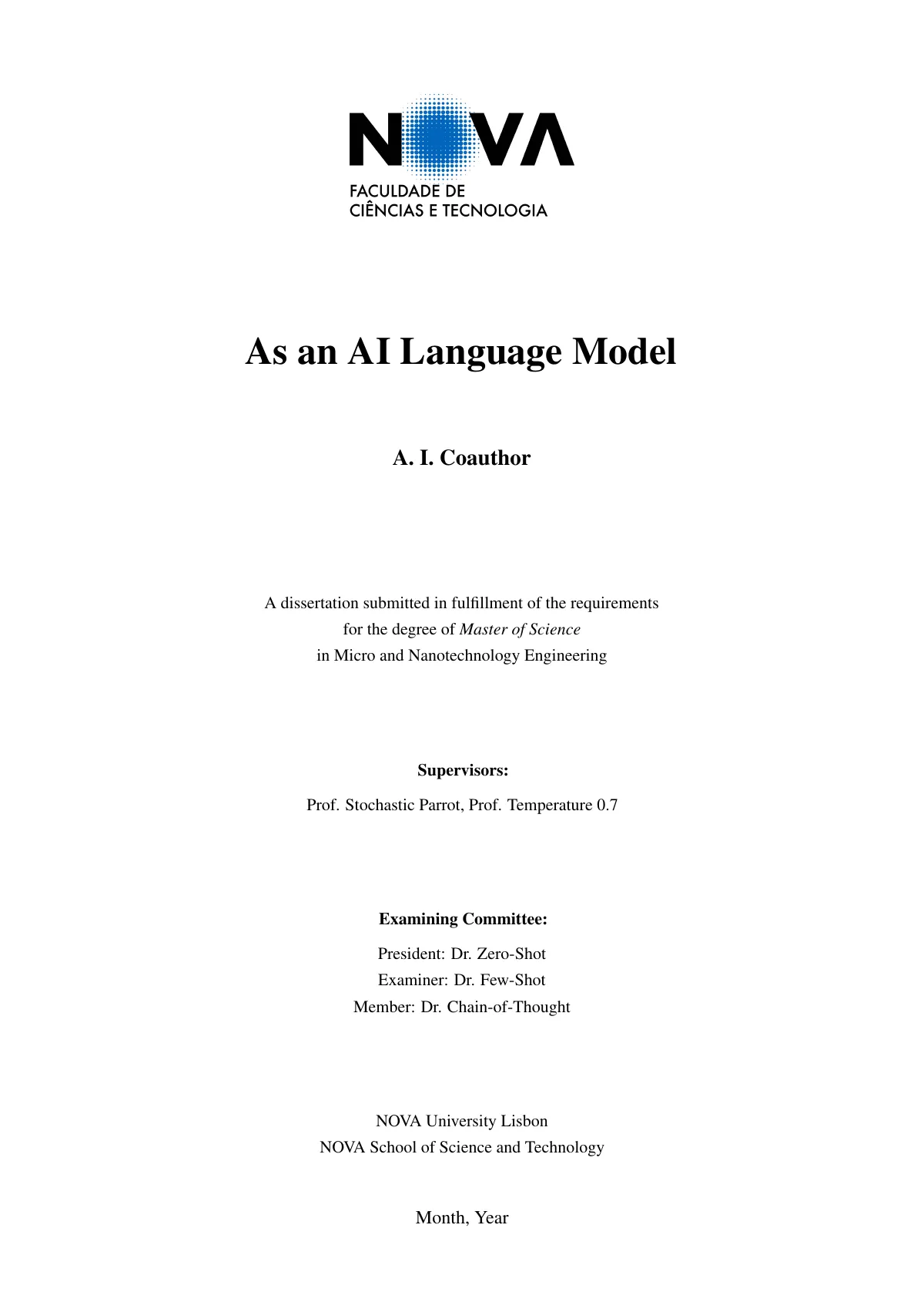 Modèle LaTeX Mémoire de master, NOVA FCT, page 2 sur 28