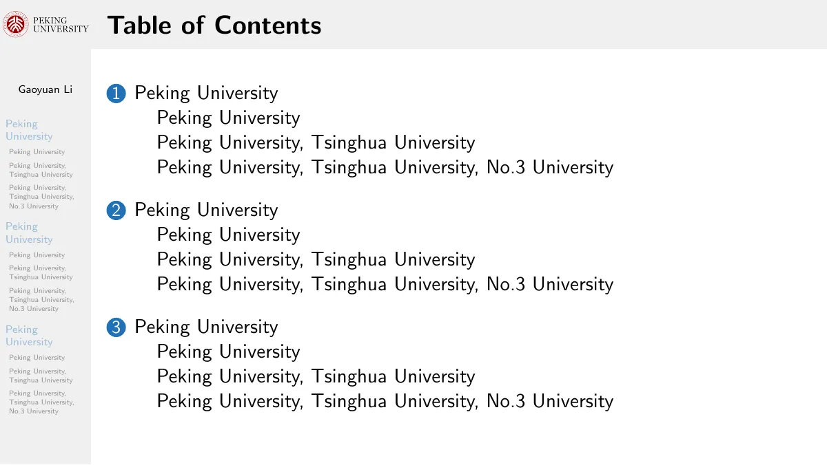 LaTeX-Vorlage Peking University Beamer theme, Seite 2 von 14