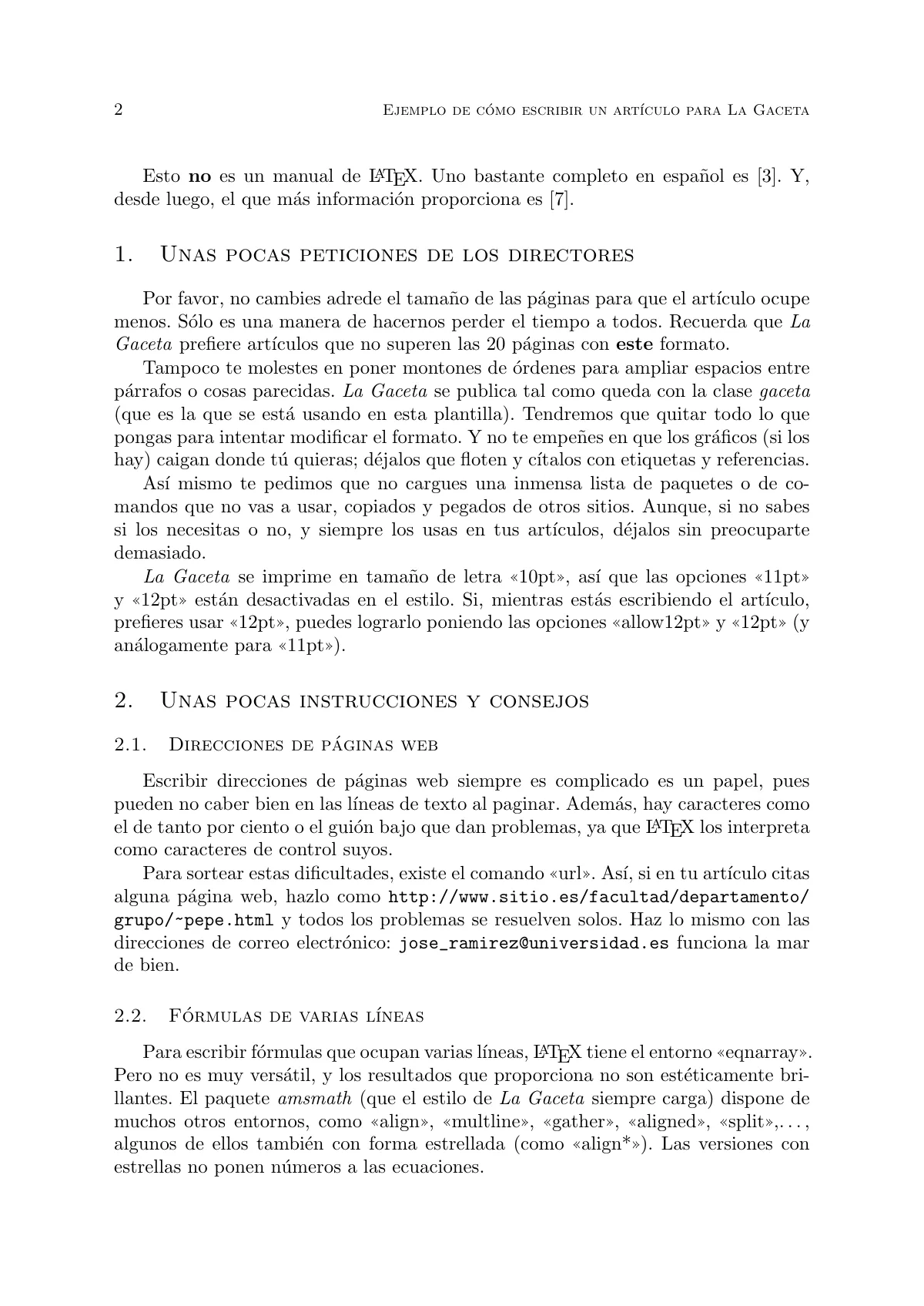 La Gaceta de la RSME standalone article (Spanish) LaTeX template, page 2 of 3