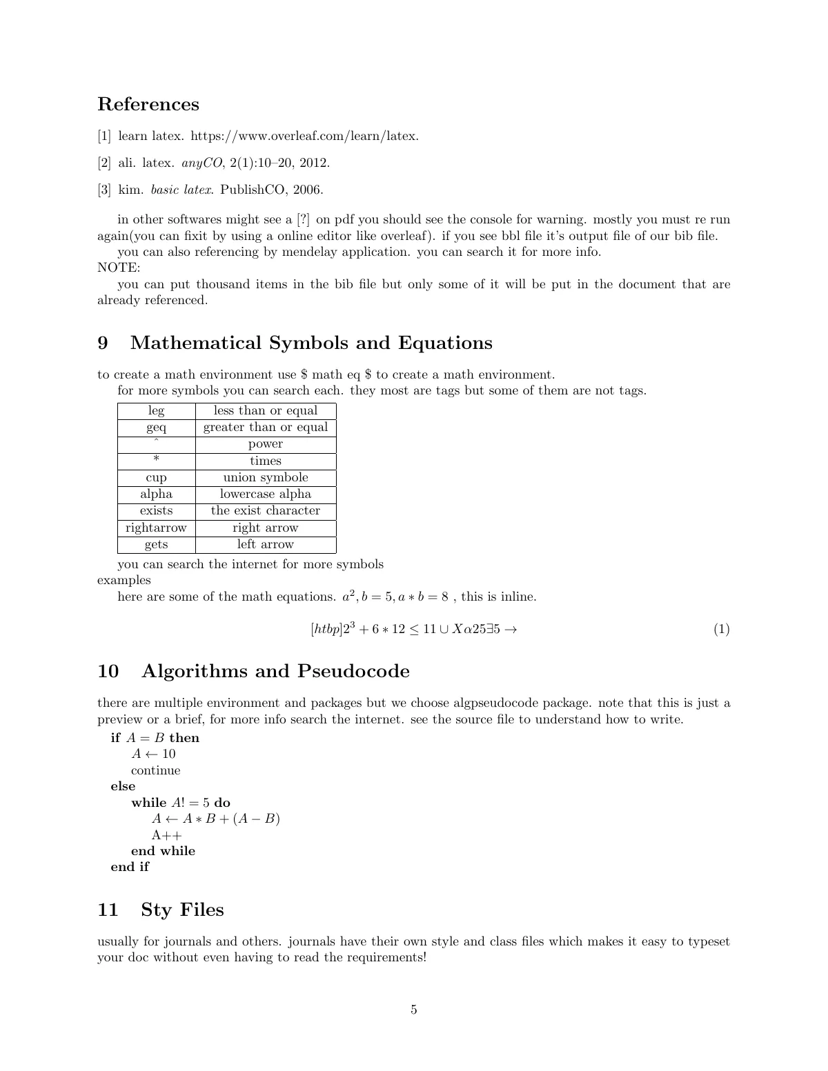 LaTeX basics guide with sections, figures and algorithms LaTeX template, page 5 of 7