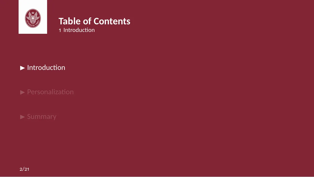 Sapienza University of Rome Beamer theme LaTeX template, page 3 of 25