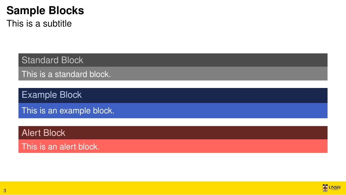 UNSW Beamer theme LaTeX template, page 3 of 6