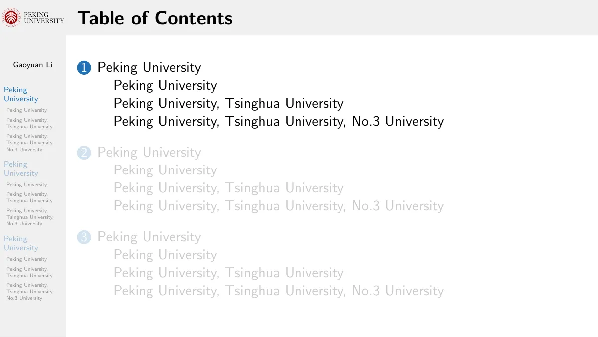 LaTeX-Vorlage Peking University Beamer theme, Seite 3 von 14