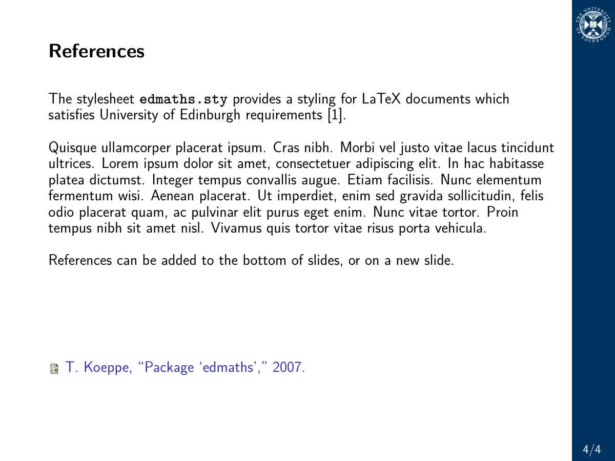 LaTeX-Vorlage University of Edinburgh School of Mathematics Beamer-Theme, Seite 4 von 4