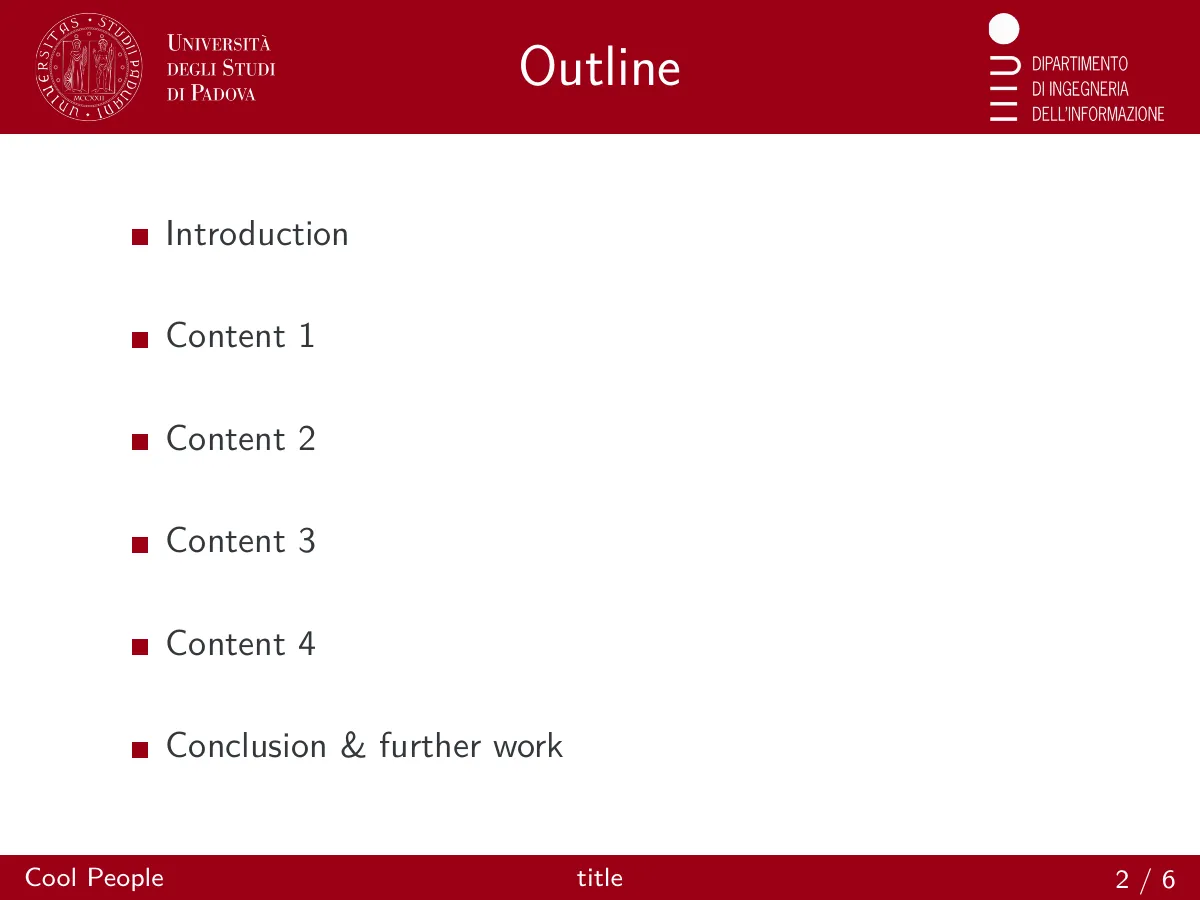 University of Padova DEI Beamer theme LaTeX template, page 2 of 6