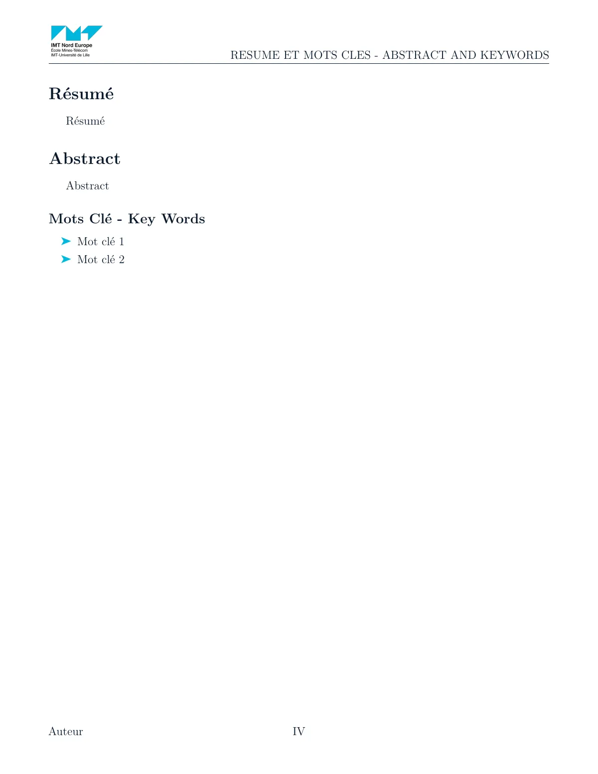 Modèle LaTeX Rapport IMT Nord Europe, page 4 sur 12