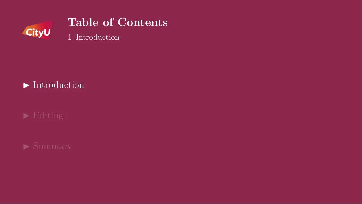 College Beamer theme with logos and title backgrounds LaTeX template, page 3 of 19