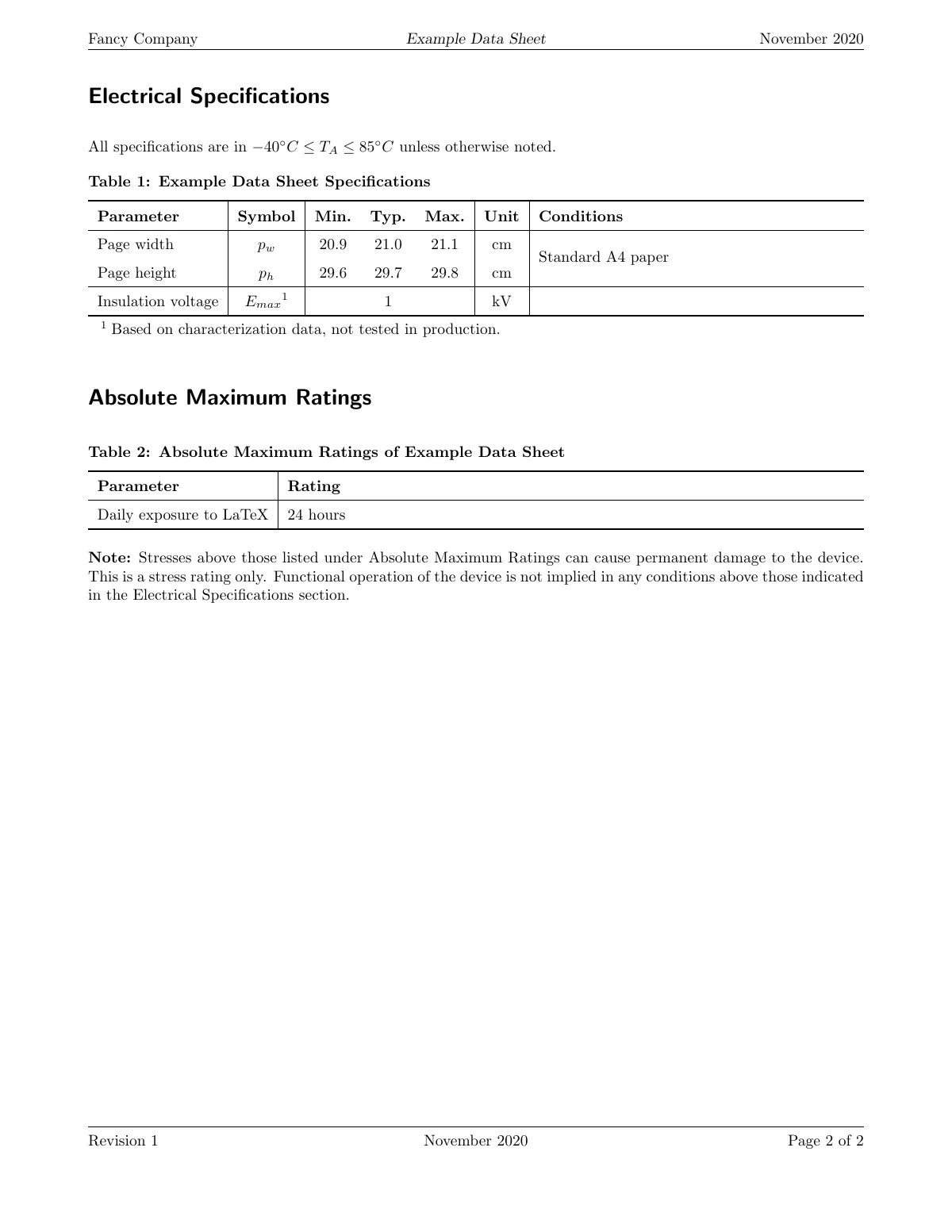 LaTeX-Vorlage Electronics component datasheet, Seite 2 von 2