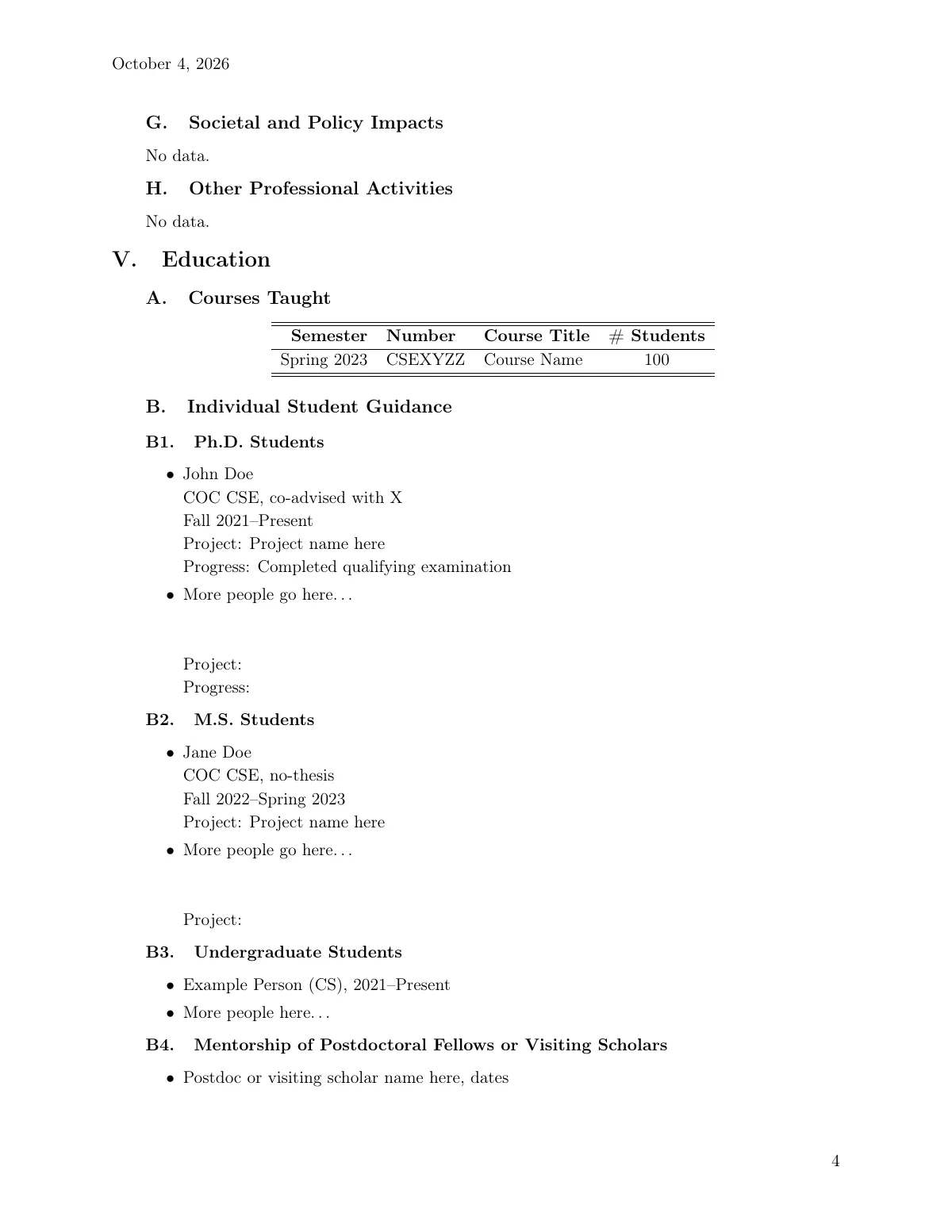 Georgia Tech faculty CV for promotion and tenure LaTeX template, page 5 of 6