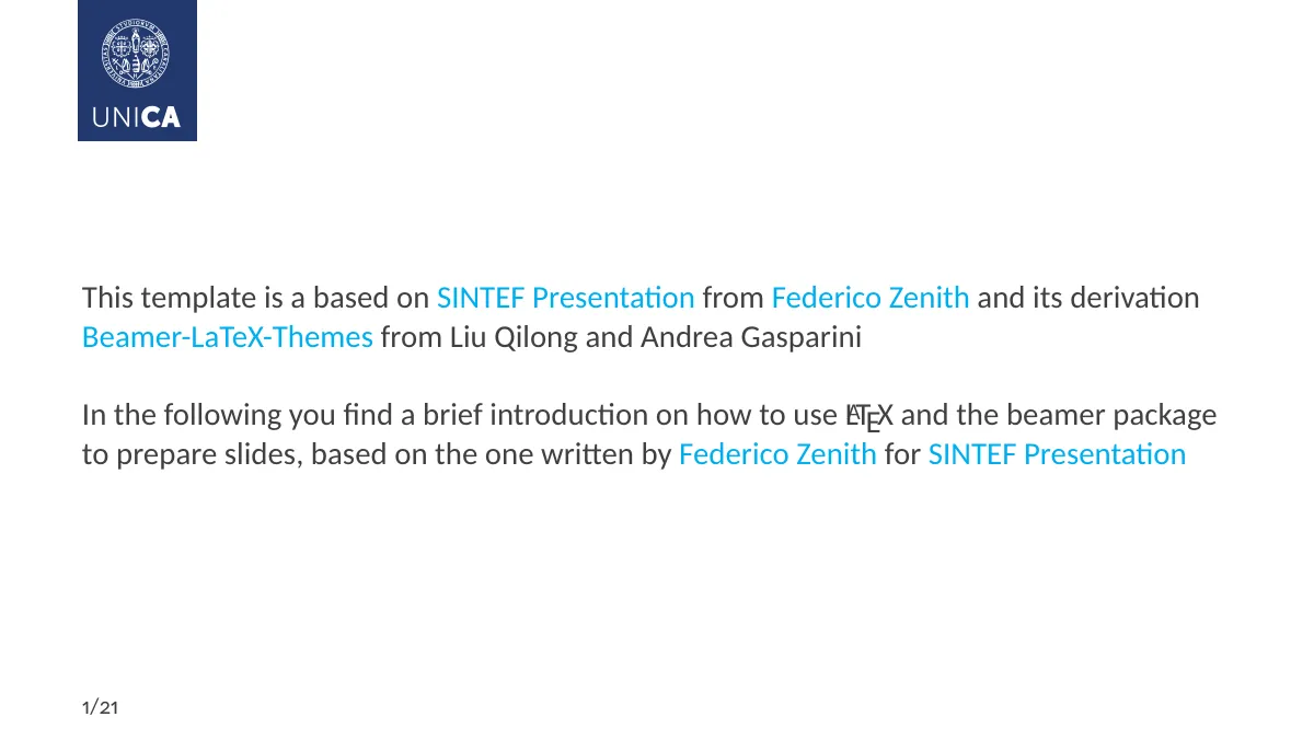 LaTeX-Vorlage Beamer-Präsentation der University of Cagliari, Seite 2 von 25