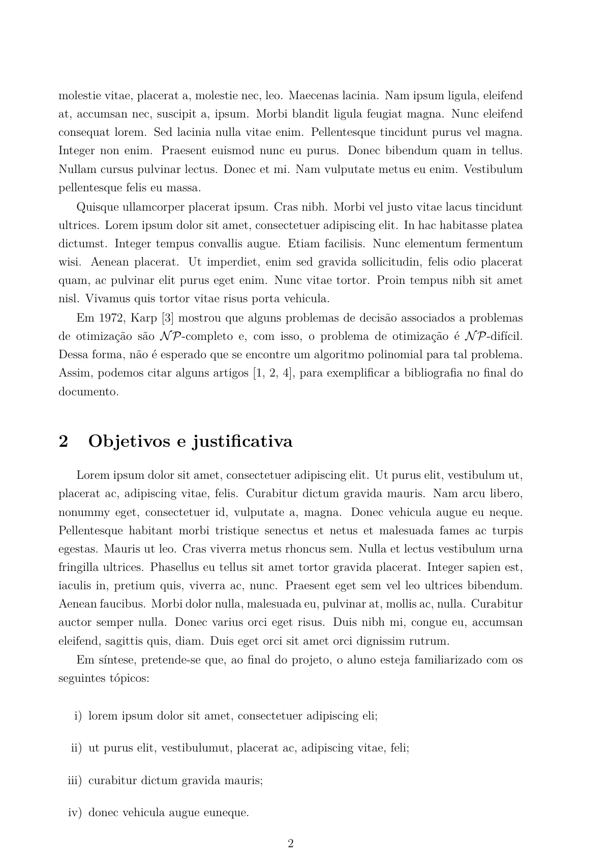 Plantilla de LaTeX Propuesta de proyecto de investigación en portugués, página 2 de 4