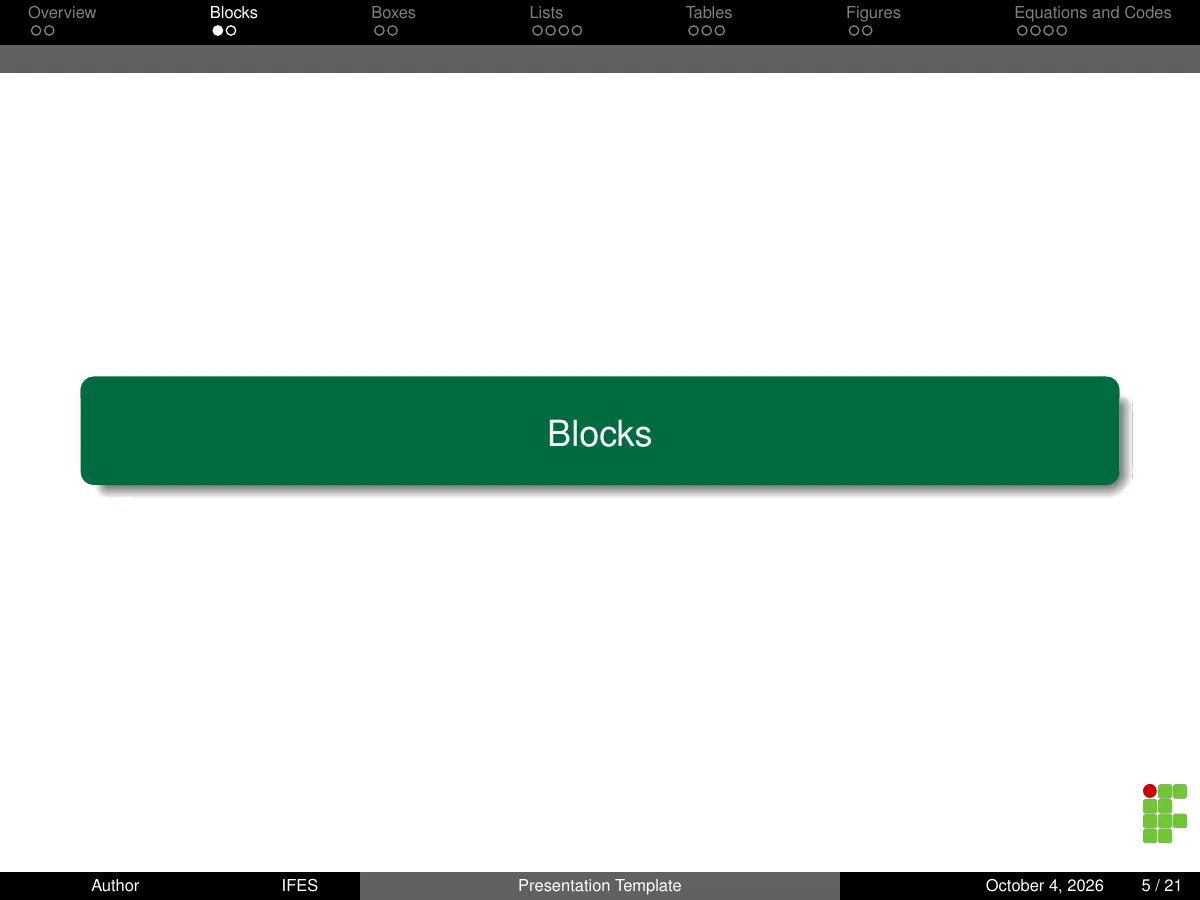 Ifes Beamer presentation, Brazil LaTeX template, page 5 of 21