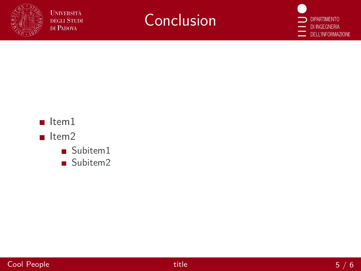 University of Padova DEI Beamer theme LaTeX template, page 5 of 6