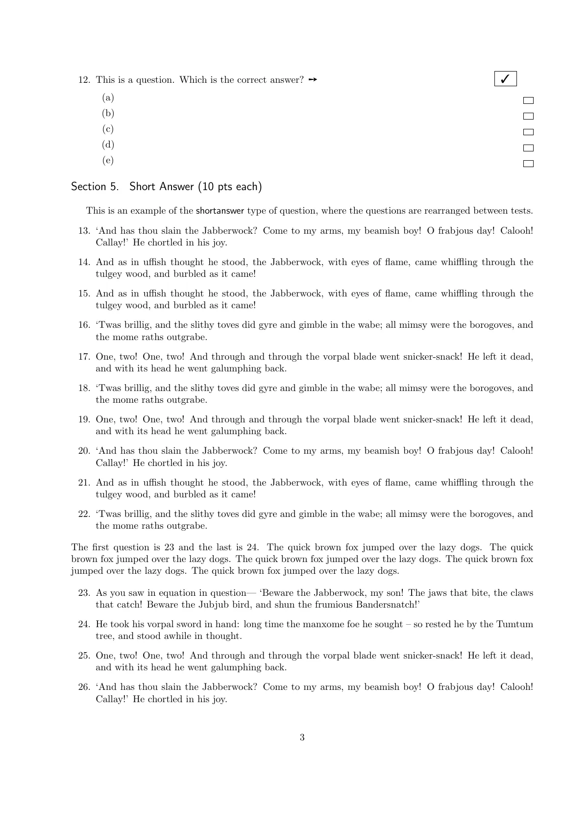 LaTeX-Vorlage Prüfung mit Antwortschlüsseln und Formularversionen (examdesign A), Seite 3 von 21