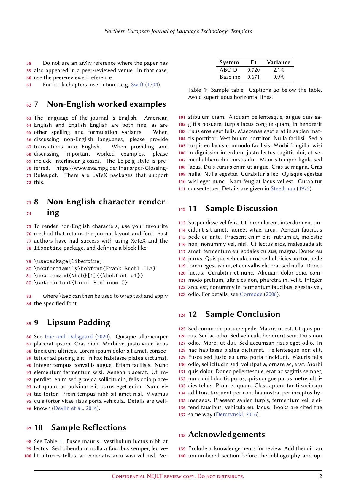 Plantilla de LaTeX Northern European Journal of Language Technology, página 2 de 3