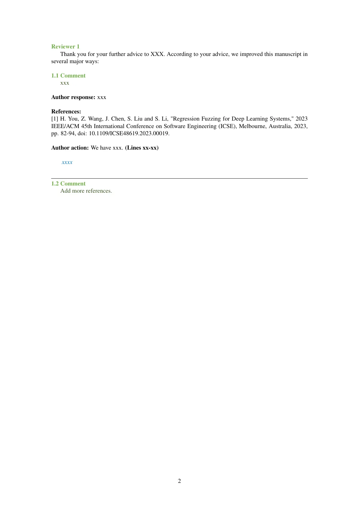 Response letter for IEEE TSE and TOSEM revisions LaTeX template, page 2 of 4