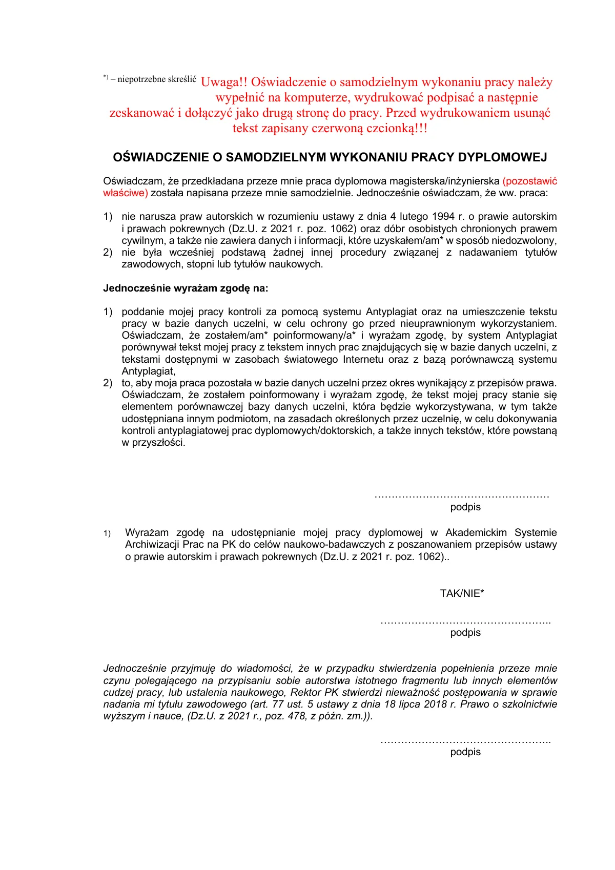 LaTeX-Vorlage Thesis, Politechnika Krakowska, Seite 2 von 12