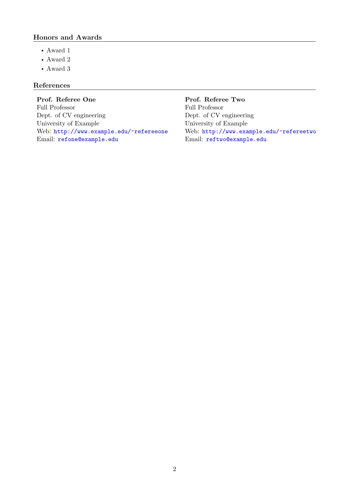 Simple CV and matching cover letter LaTeX template, page 2 of 2