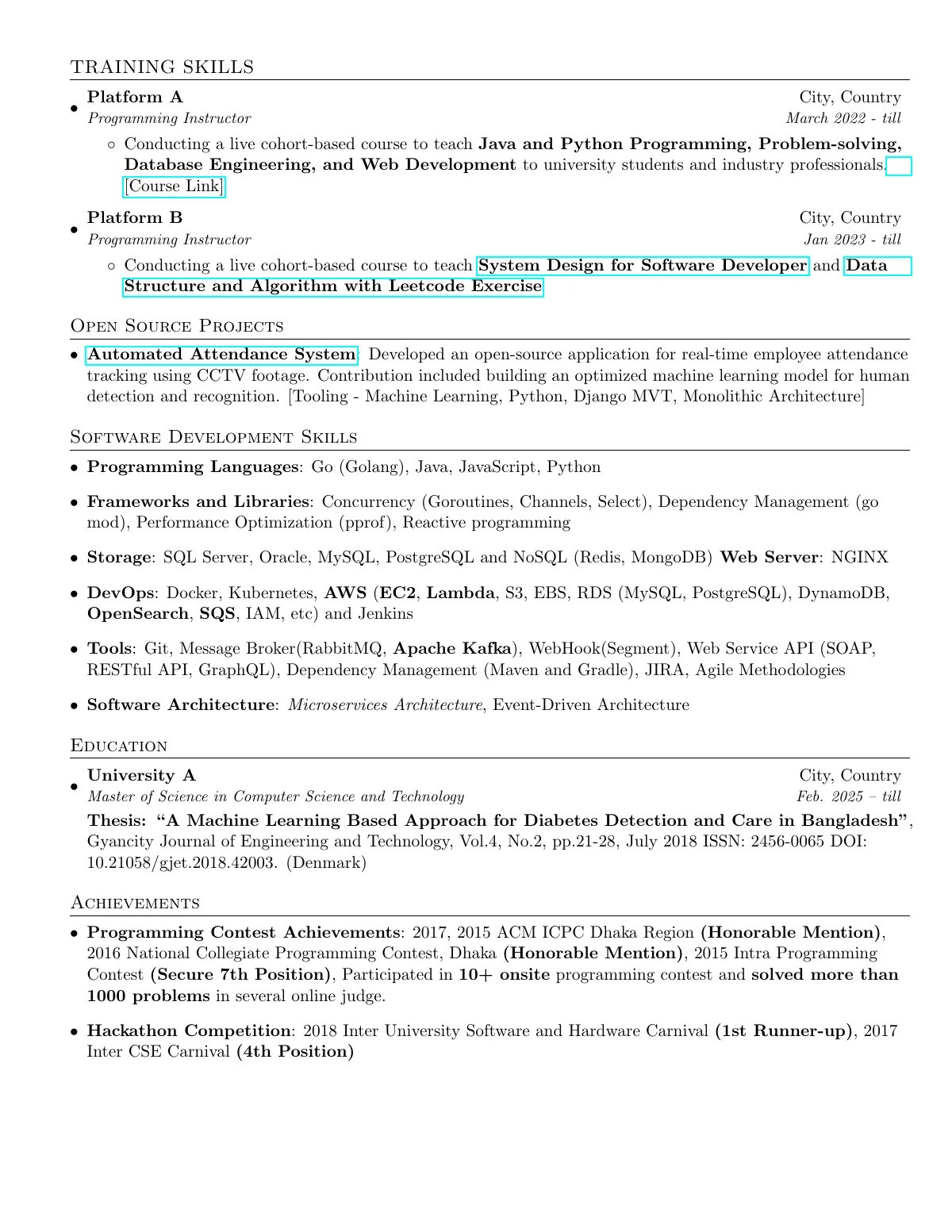 LaTeX-mallen Software engineer CV with company descriptions, sida 2 av 2