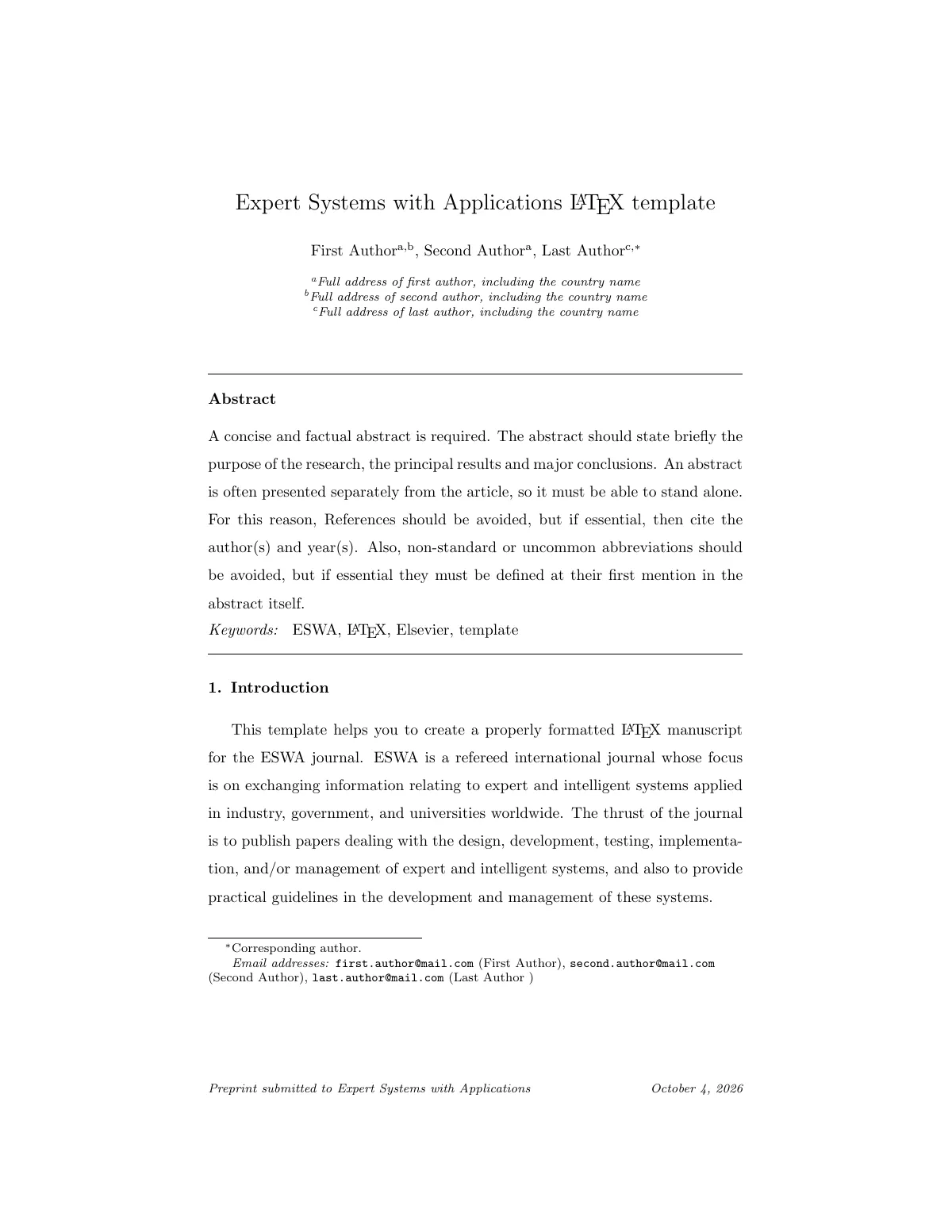 LaTeX-mallen Expert Systems with Applications journal article, sida 2 av 5