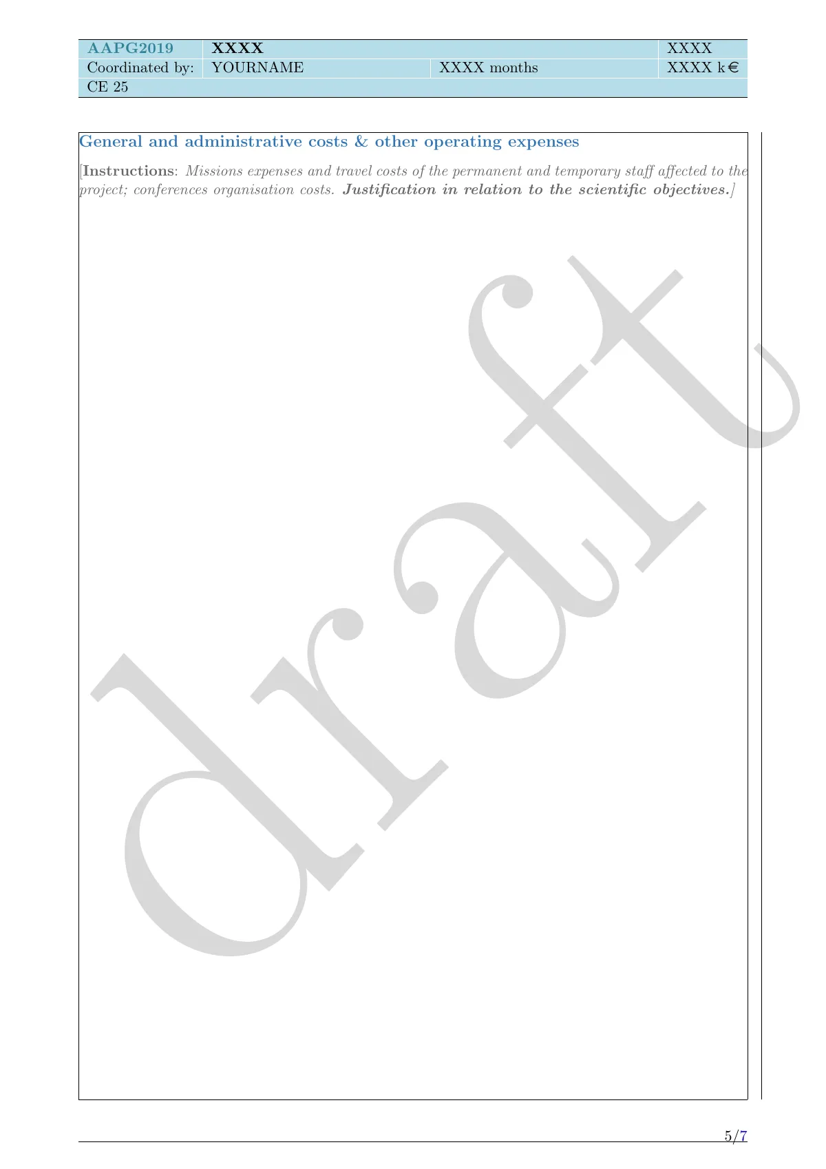 French ANR 2019 grant proposal, phase 2 LaTeX template, page 5 of 7