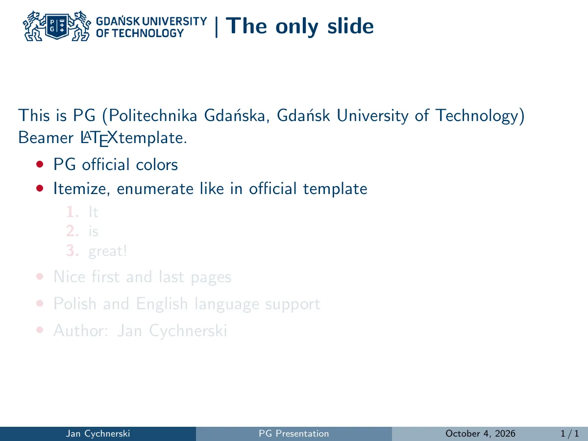 Gdańsk University of Technology Beamer LaTeX template, page 4 of 12