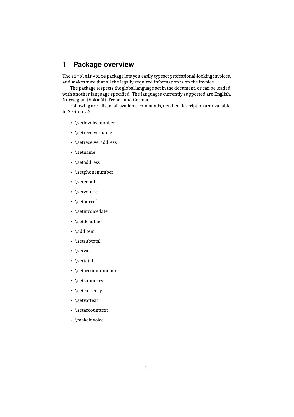 LaTeX-Vorlage Dokumentation des Rechnungspakets mit Beispielen, Seite 2 von 11