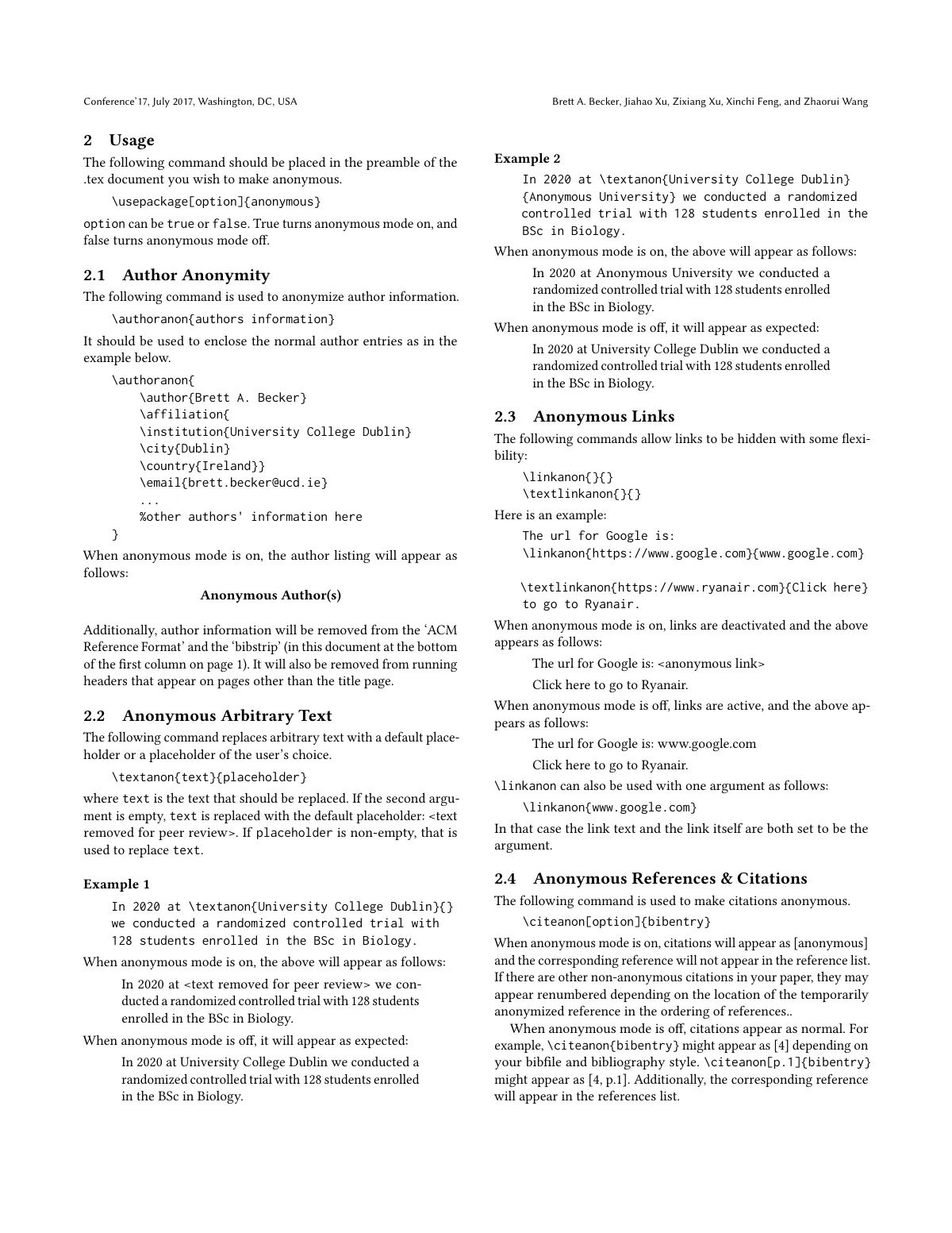 Anonymous ACM manuscript (anonymous-acm) LaTeX template, page 2 of 3