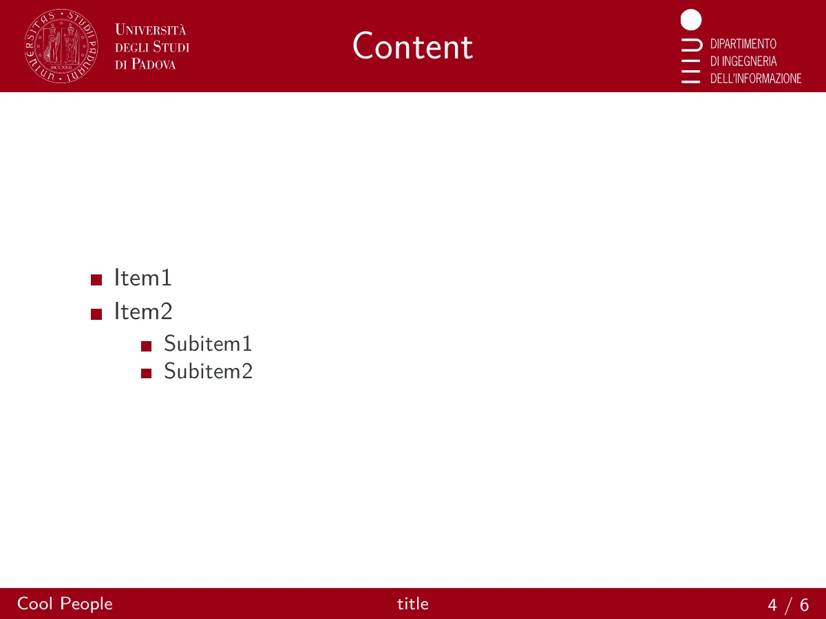 University of Padova DEI Beamer theme LaTeX template, page 4 of 6