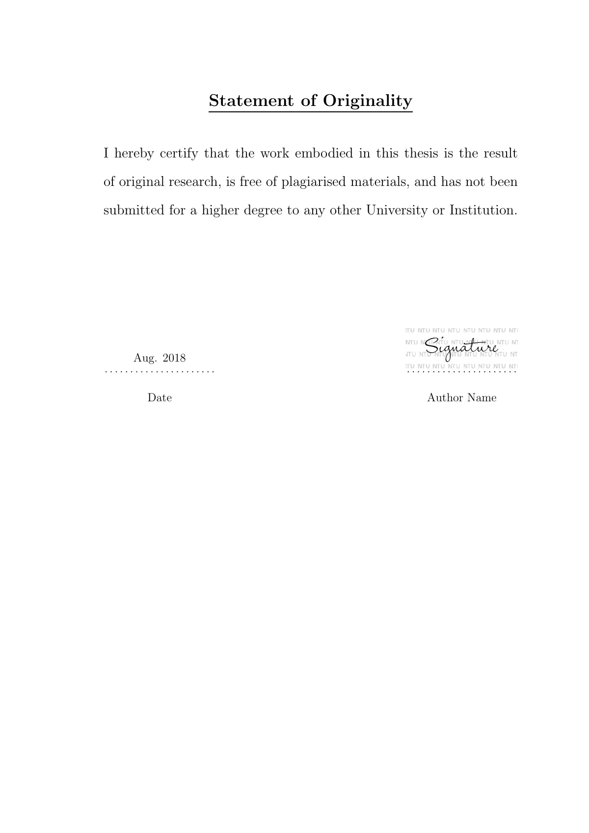 Nanyang Technological University PhD thesis LaTeX template, page 3 of 41