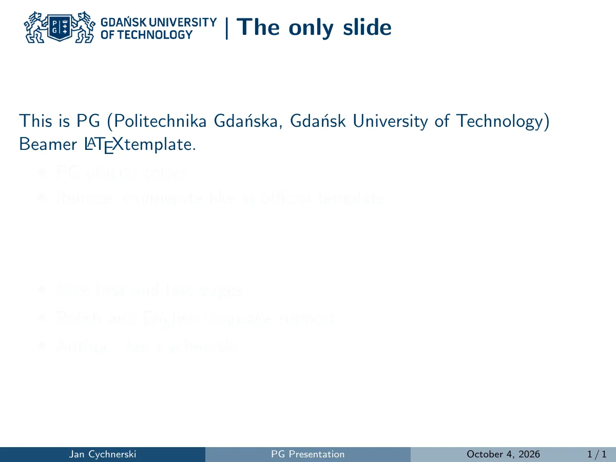 Gdańsk University of Technology Beamer LaTeX template, page 2 of 12