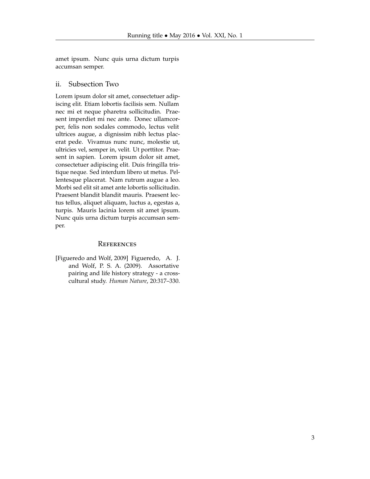 Two-page article with abstract, lettrine and Palatino LaTeX template, page 3 of 3