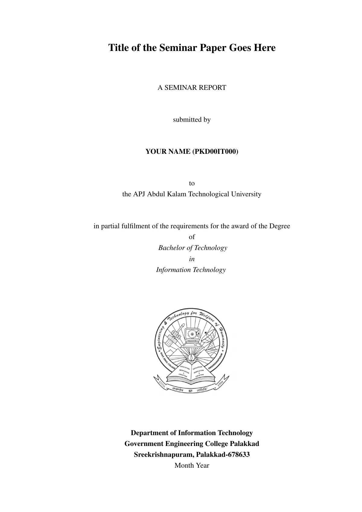 Modèle LaTeX Rapport de séminaire, GEC Palakkad, page 2 sur 39